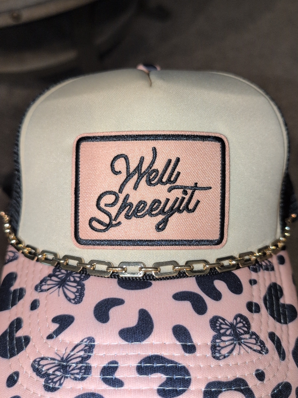 Custom made Butterfly & Leopard Chain Trucker Hat
